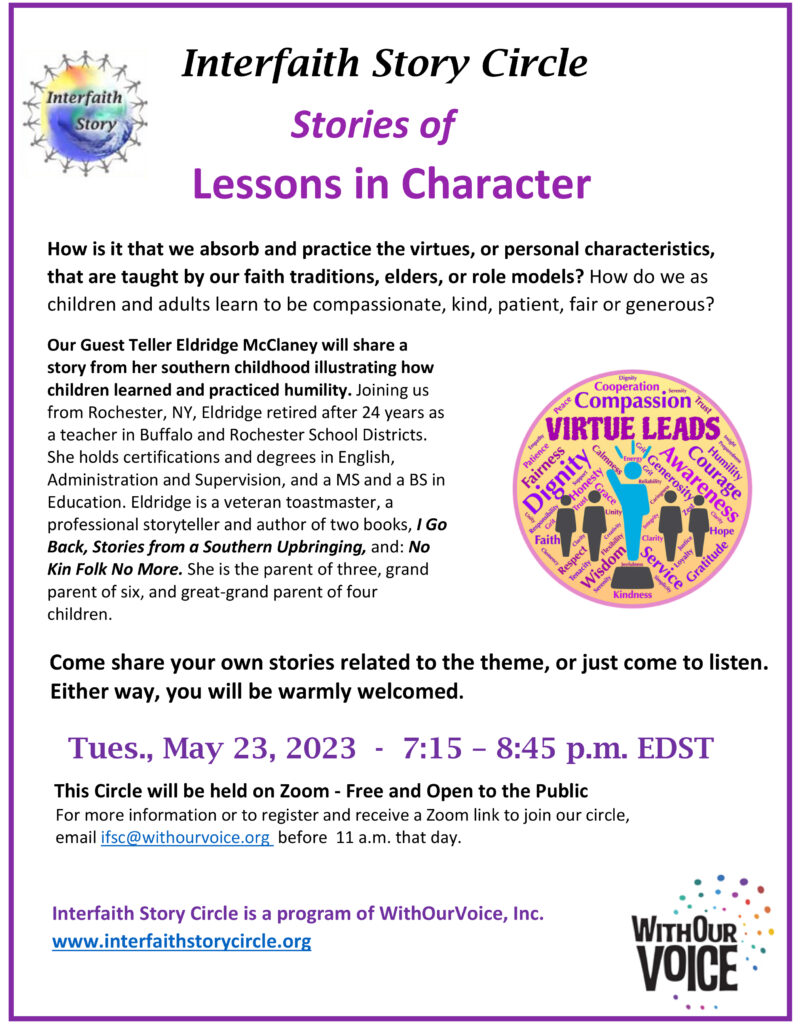 Stories of  Lessons in Character, May 23, 2023,  7:15 – 8:45 p.m.